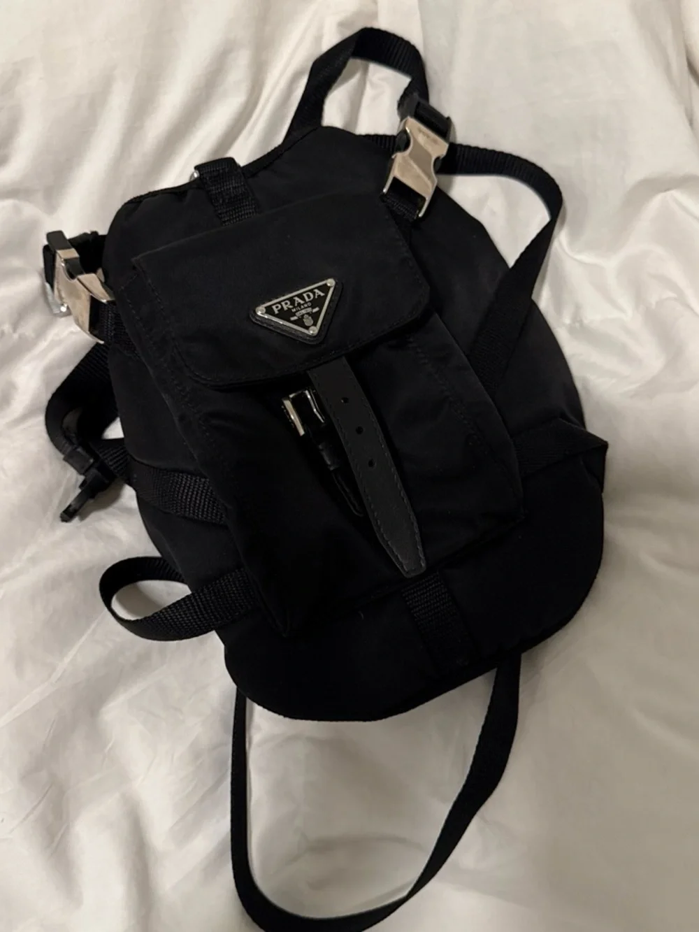 Prada Black Nylon Mini Backpack for pet with Silver Hardware